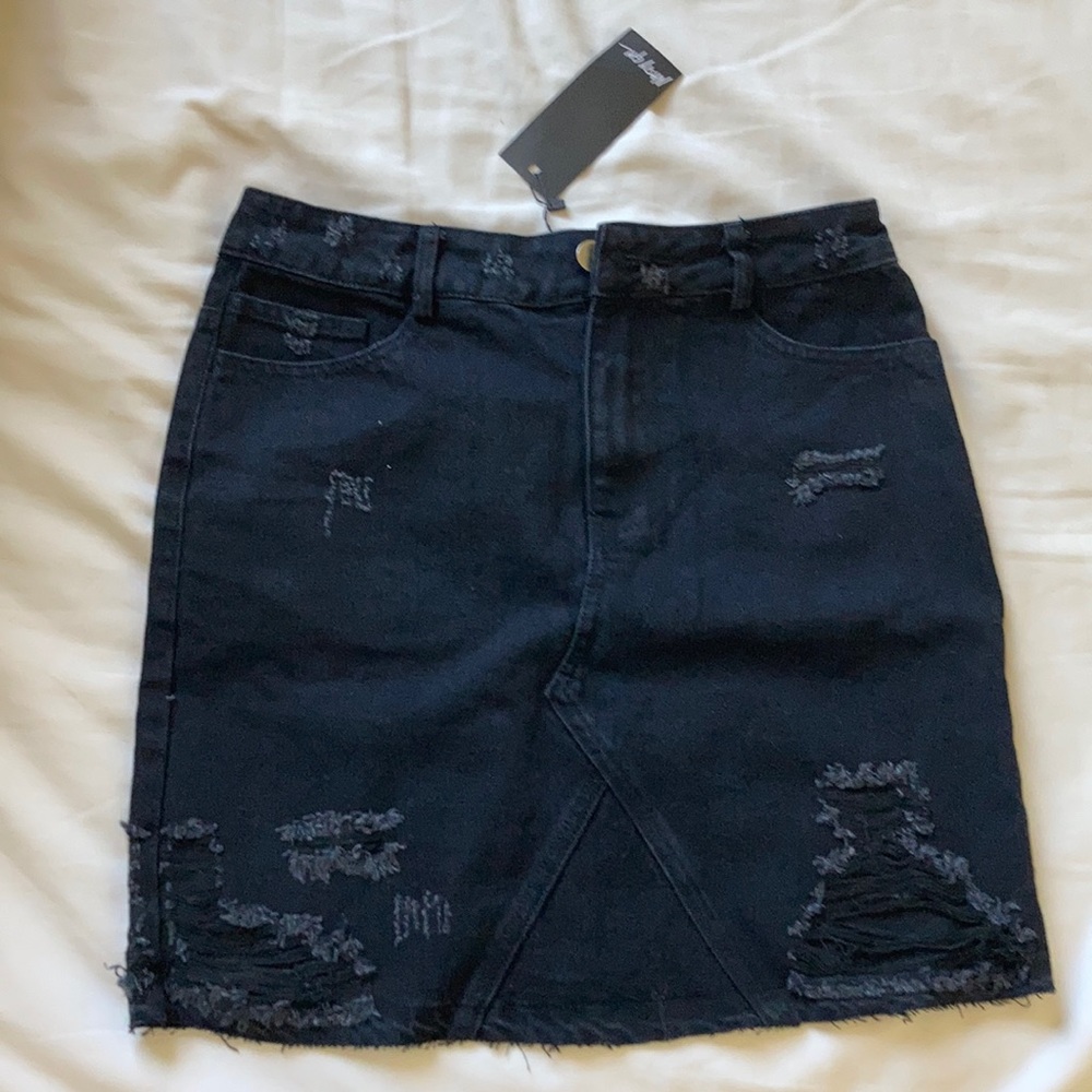 Nasty Gal Distressed Black Denim Skirt